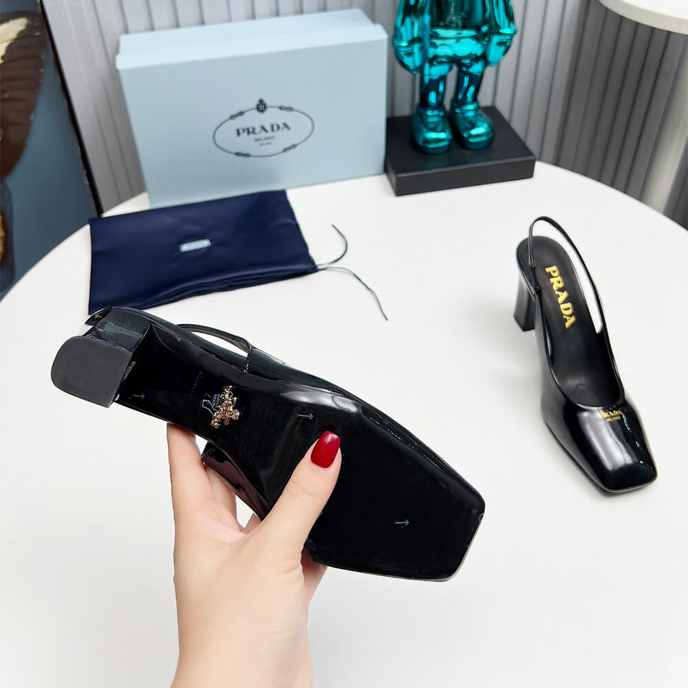 Prada Patent Leather Slingback Pumps 85 mm Shoes - Replica Luxury Bags™