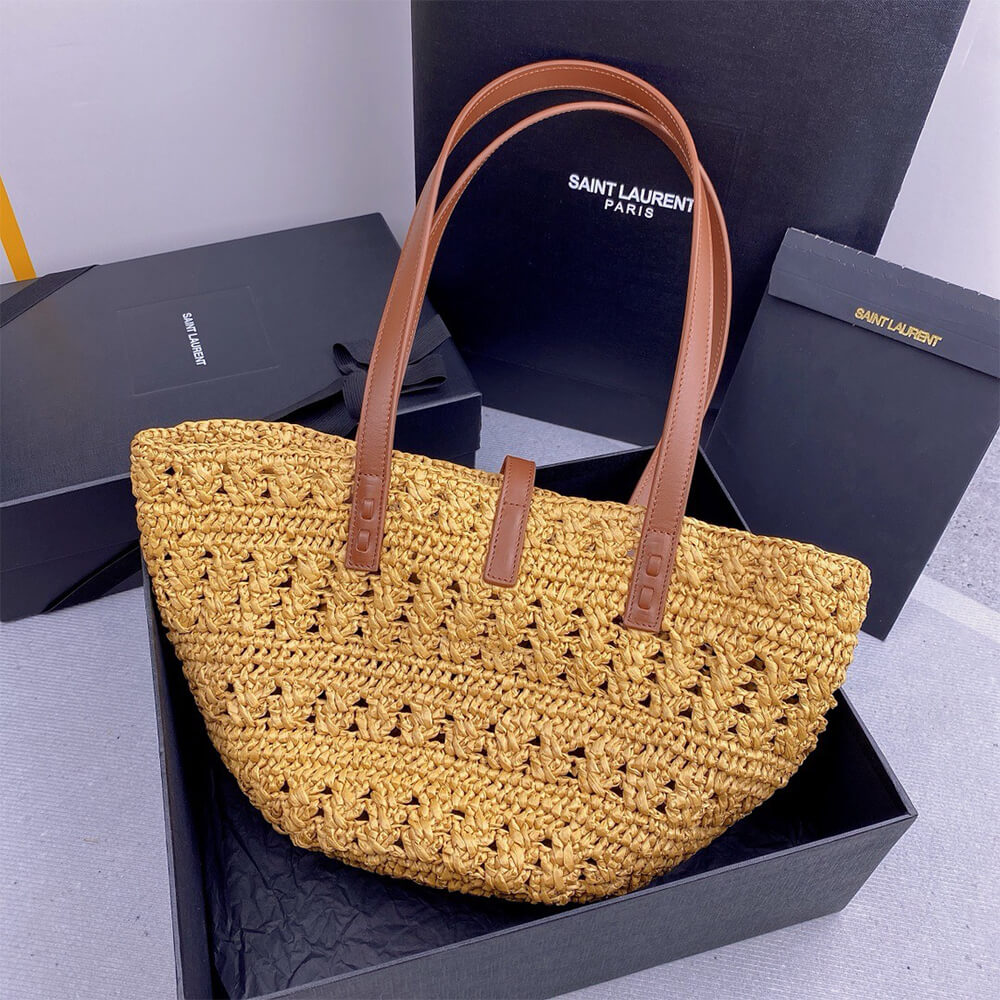 YSL Medium Panier Raffia Bag In Brown - Replica Luxury Bags™