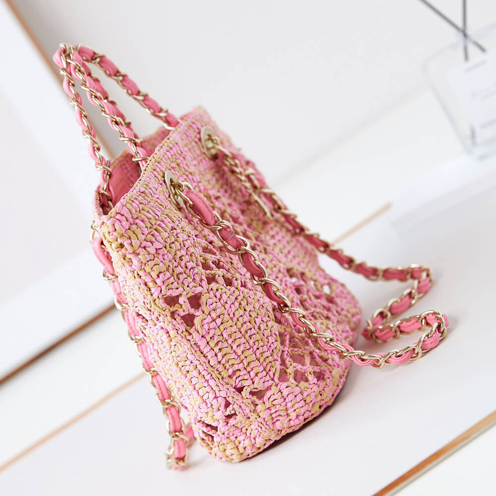 Chanel Small Shopping Bag in Pink Raffia - Replica Luxury Bags™