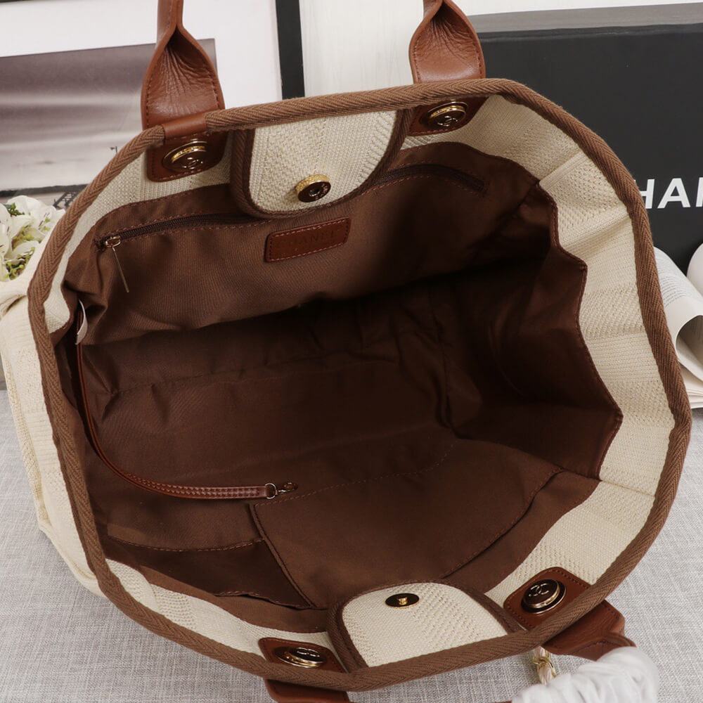 Chanel Woven Straw Raffia Striped Medium Deauville Tote Bag - Replica Luxury Bags™