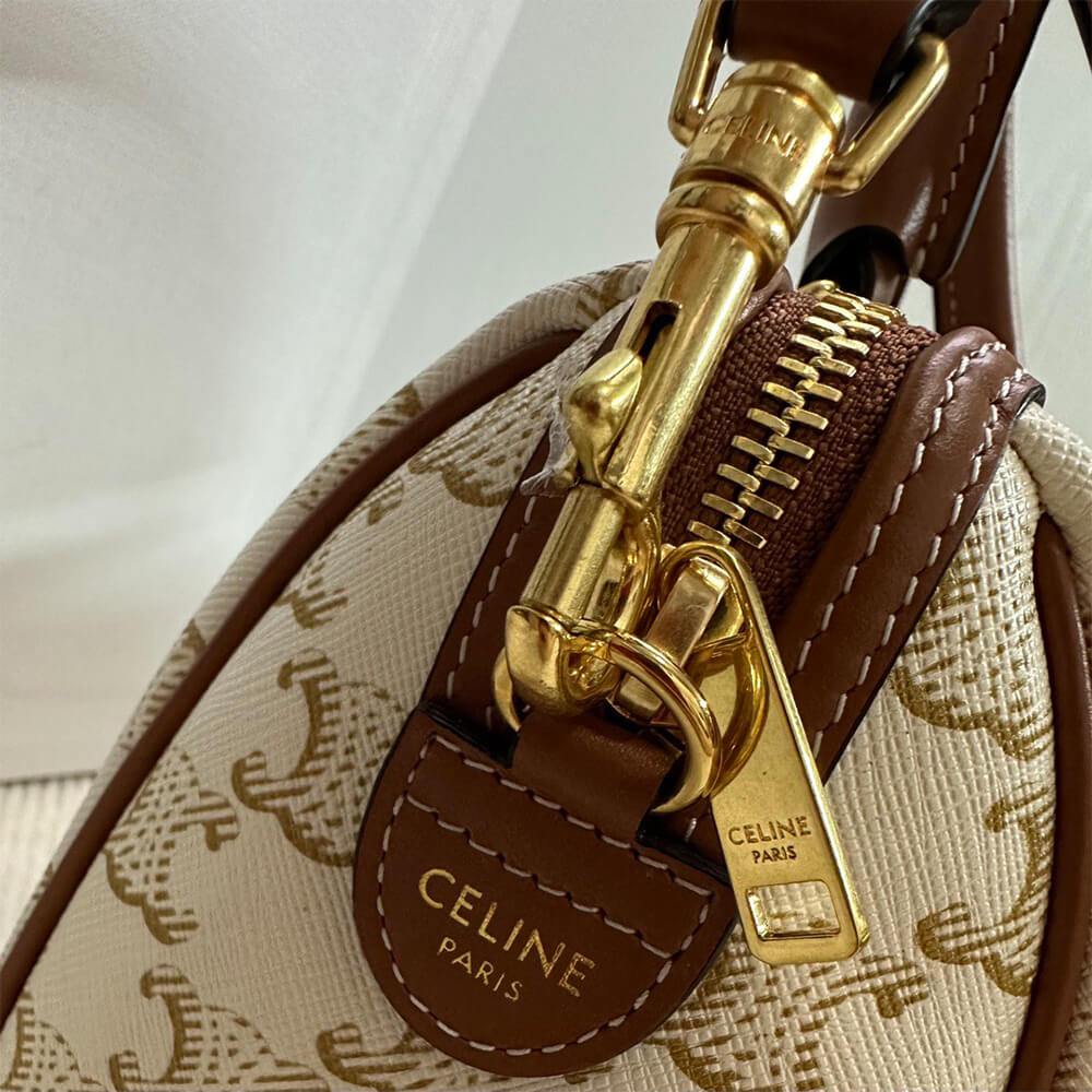 Celine Small Boston Bag in Triomphe Canvas and Calfskin - Replica Luxury Bags™