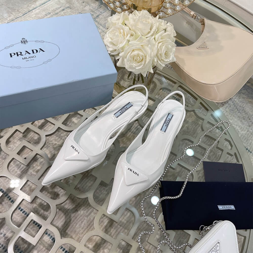 Prada Brushed Leather Slingback Pumps Shoes - Replica Luxury Bags™