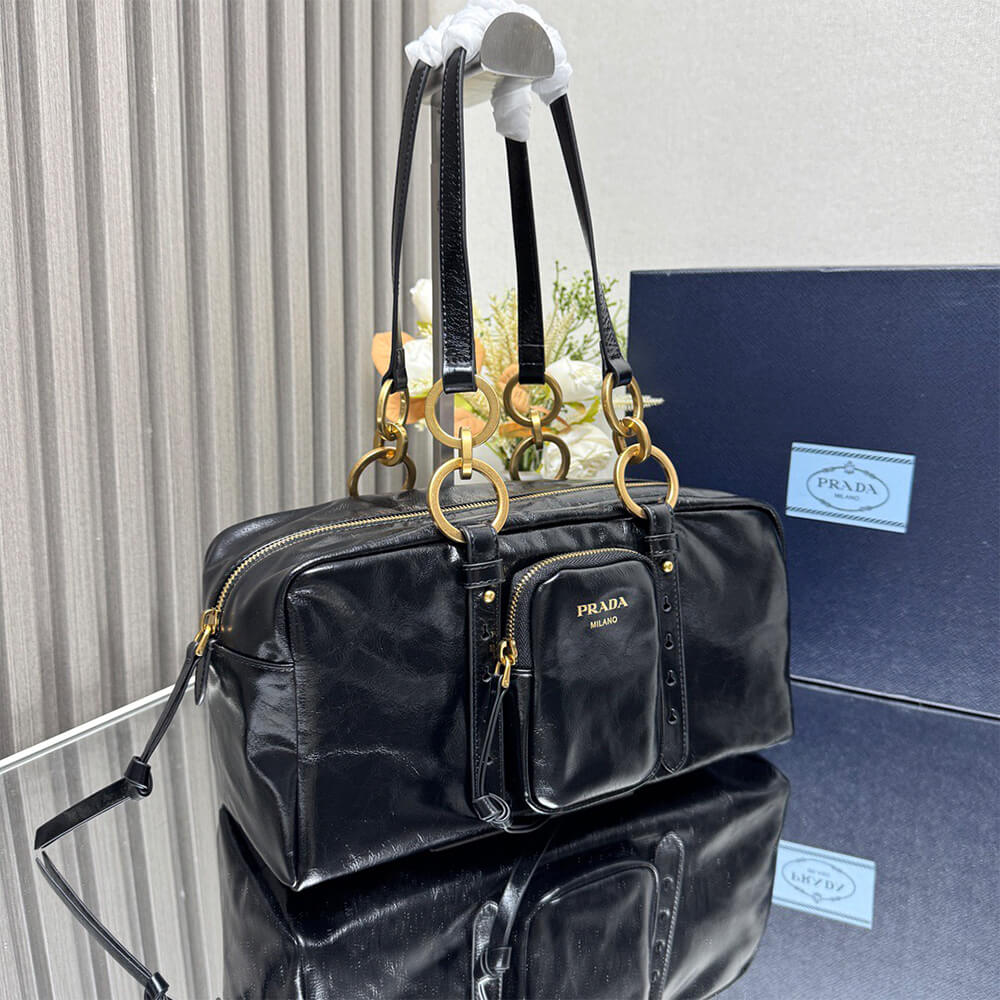 Prada Dangle Medium Leather Top Handle Bag - Replica Luxury Bags™