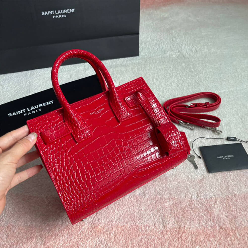 YSL Sac De Jour Nano Bag in Embossed Crocodile Shiny Leather - Replica Luxury Bags™