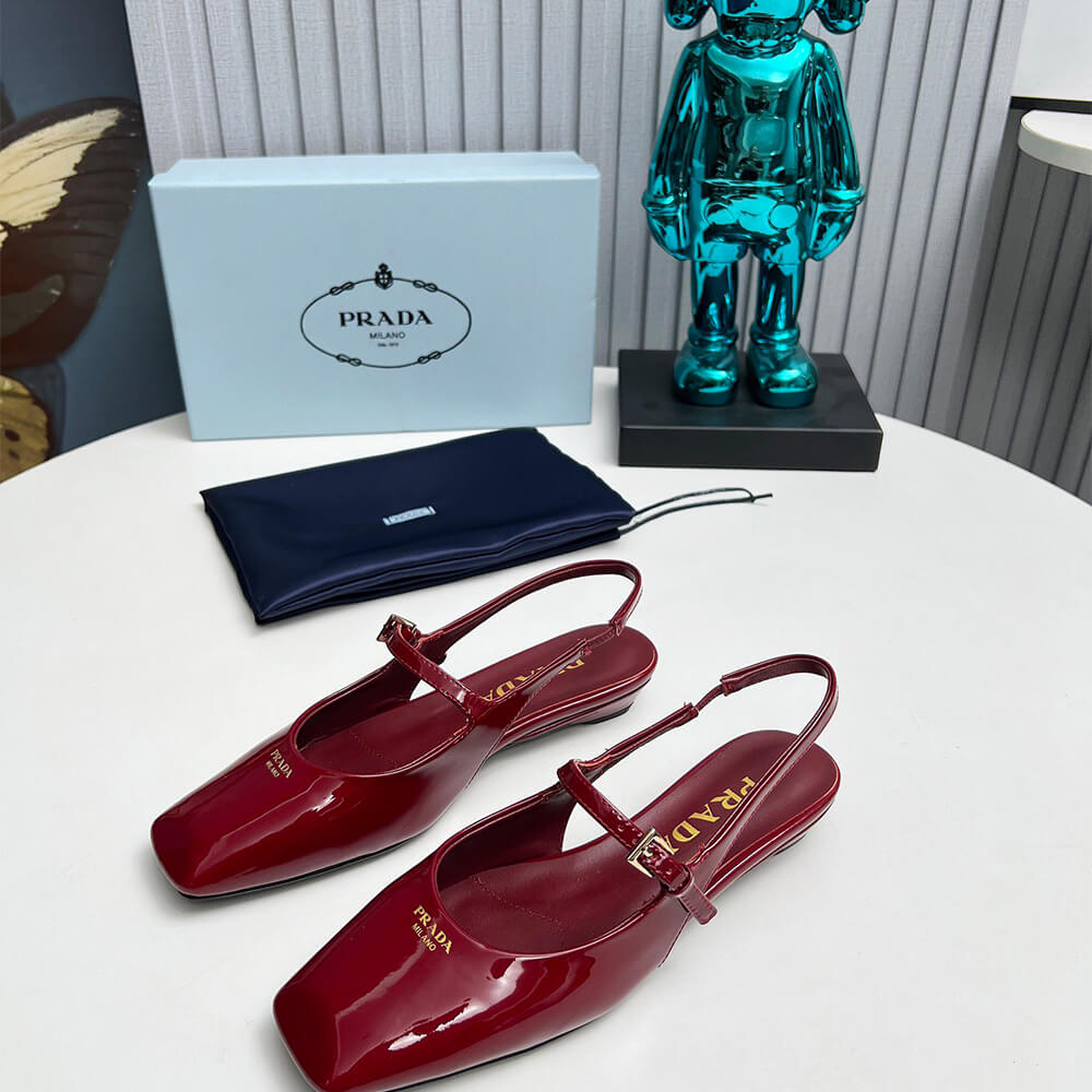 Prada Patent Leather Slingback Ballerinas Shoes - Replica Luxury Bags™