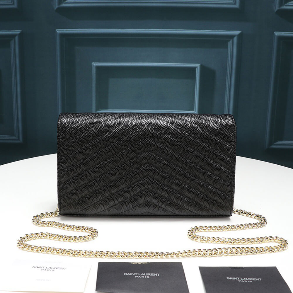 Saint Laurent Chain-strap YSL Plaque Grained Leather Wallet Bag - Replica Luxury Bags™