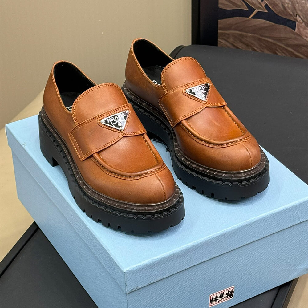 Prada Double Chocolate leather loafers Shoes - Replica Luxury Bags™