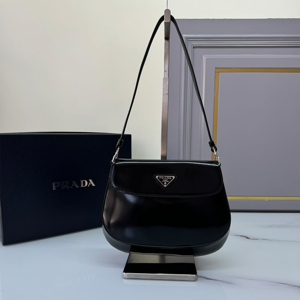 Small Prada Cleo Brushed Leather Shoulder Bag with Flap - Replica Luxury Bags™
