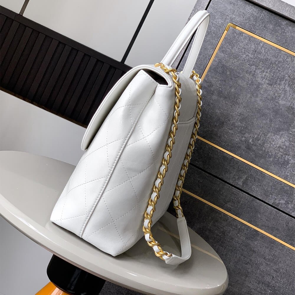 Chanel Maxi Flap Bag With Top Handle in White - Replica Luxury Bags™