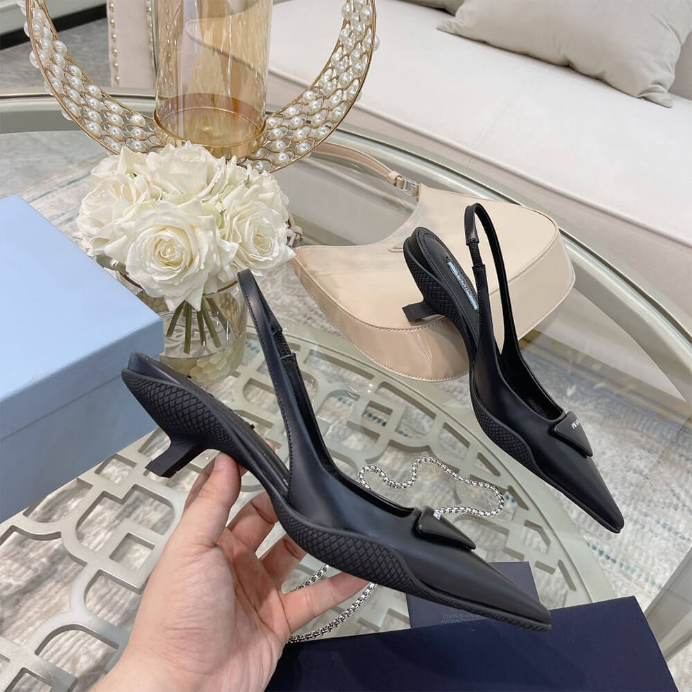 Prada Brushed Leather Slingback Pumps Shoes - Replica Luxury Bags™