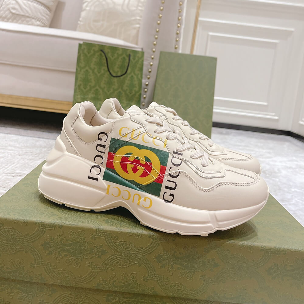 Rhyton Gucci logo leather sneaker Shoes - Replica Luxury Bags™