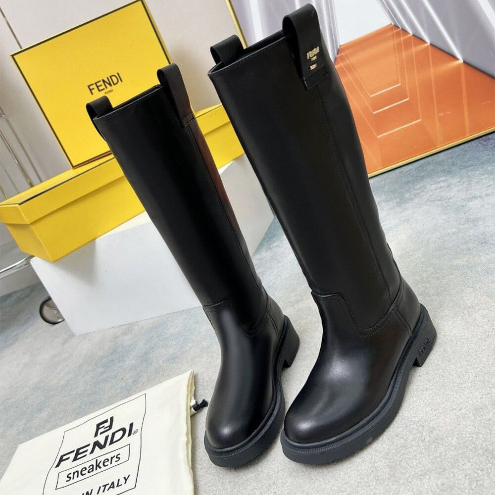 Fendi Filo Black Leather Boots Shoes - Replica Luxury Bags™