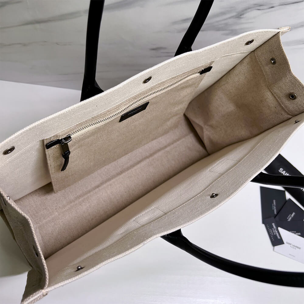 YSL Rive Gauche Tote Bag In Linen And Leather - Replica Luxury Bags™