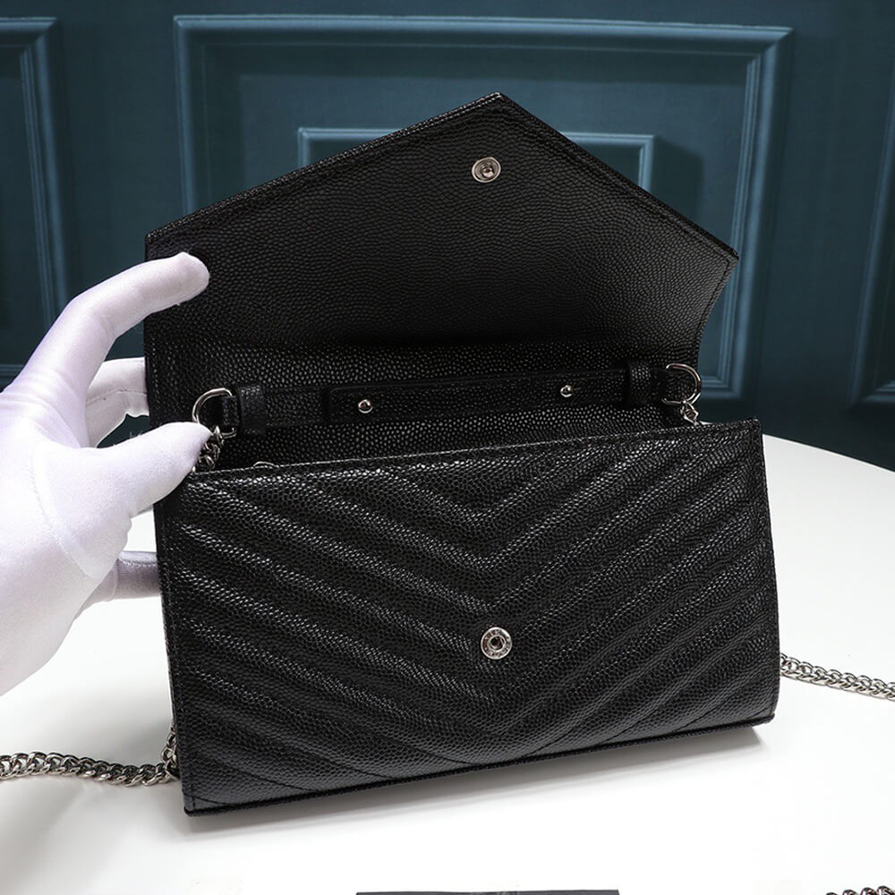 Saint Laurent Chain-strap YSL-plaque grained-leather wallet Bag - Replica Luxury Bags™