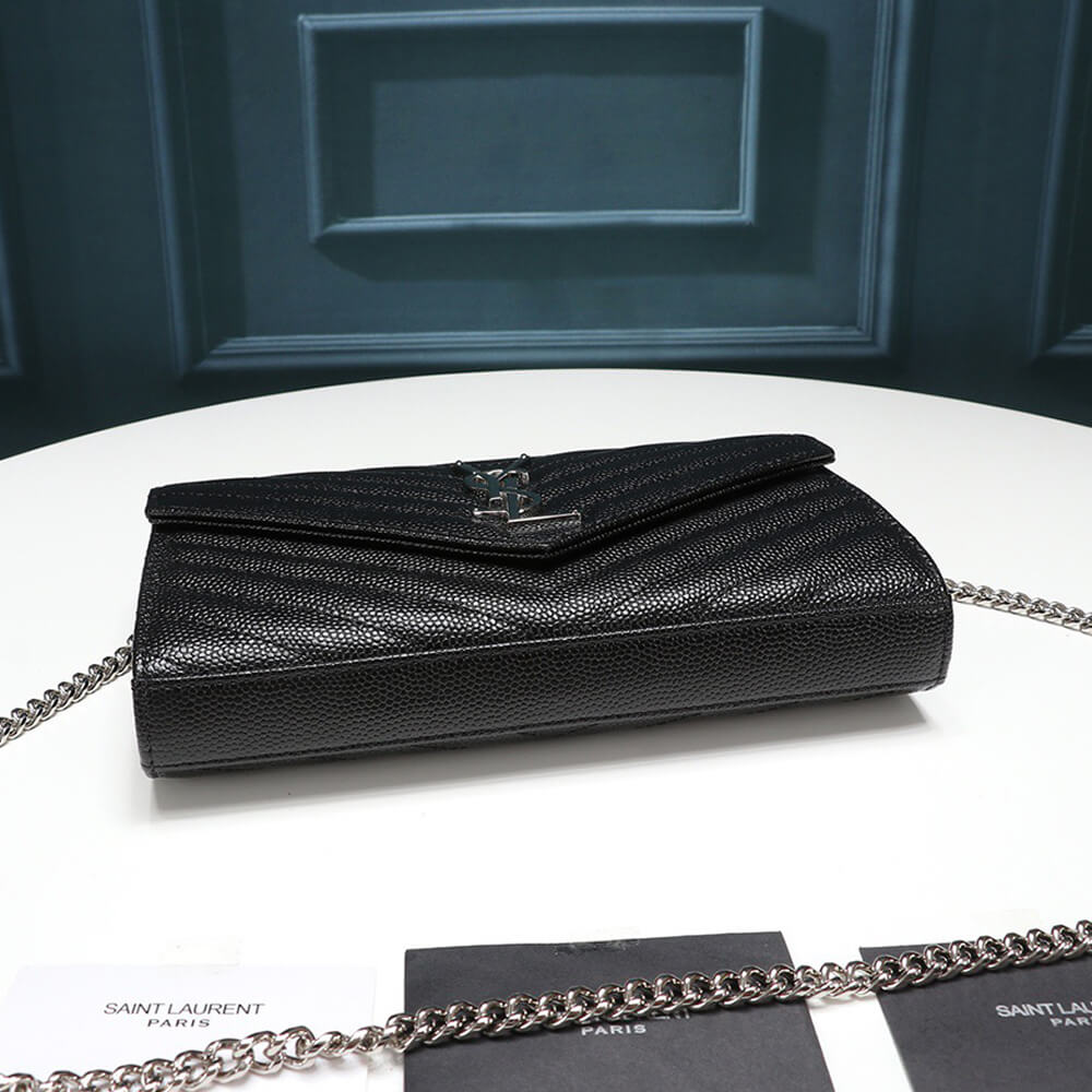 Saint Laurent Chain-strap YSL-plaque grained-leather wallet Bag - Replica Luxury Bags™