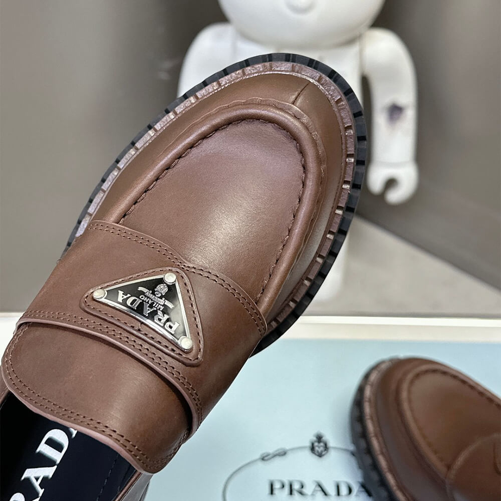 Prada Double Chocolate leather loafers Shoes - Replica Luxury Bags™