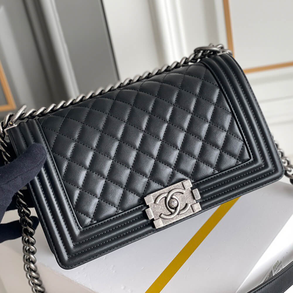 Boy Chanel Handbag in Black Calfskin and Silver Hardware - Replica Luxury Bags™
