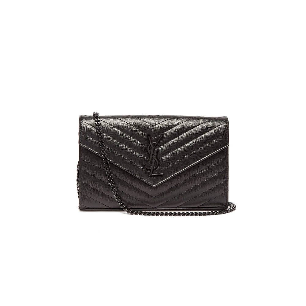 Saint Laurent Chain Strap YSL Plaque Grained Leather Wallet Bag - Replica Luxury Bags™