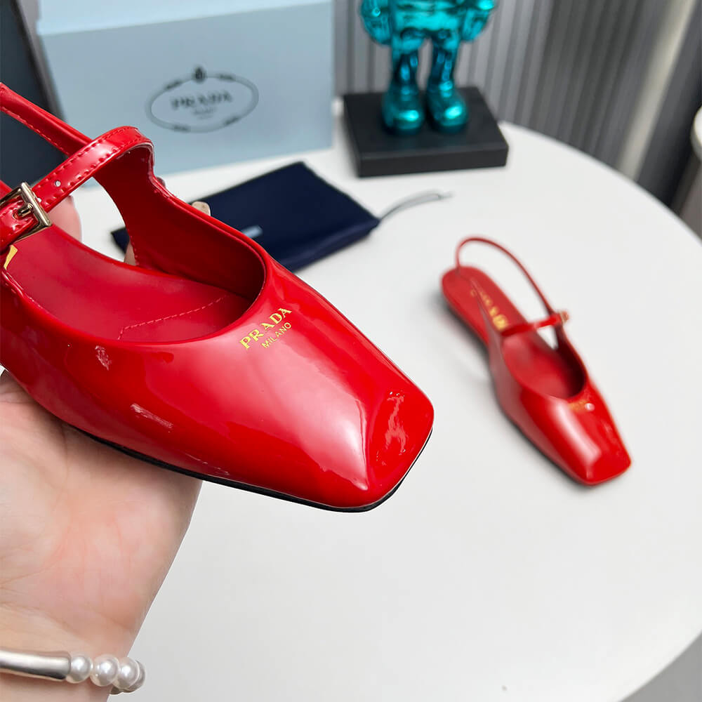 Prada Patent Leather Slingback Ballerinas Shoes - Replica Luxury Bags™