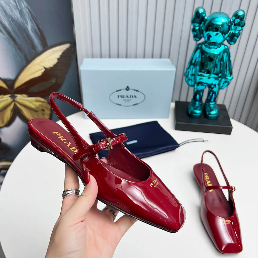 Prada Patent Leather Slingback Ballerinas Shoes - Replica Luxury Bags™
