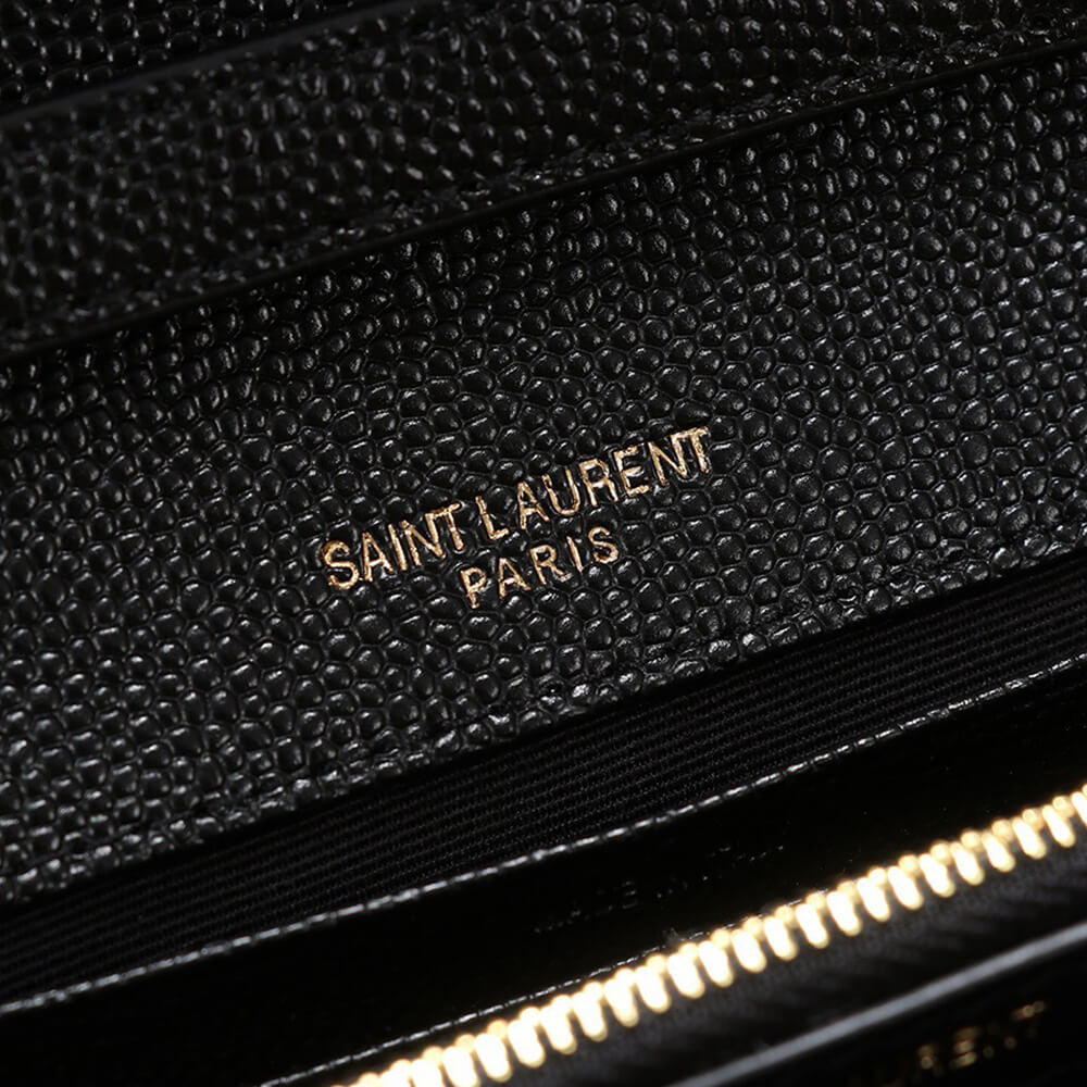 Saint Laurent Chain-strap YSL Plaque Grained Leather Wallet Bag - Replica Luxury Bags™