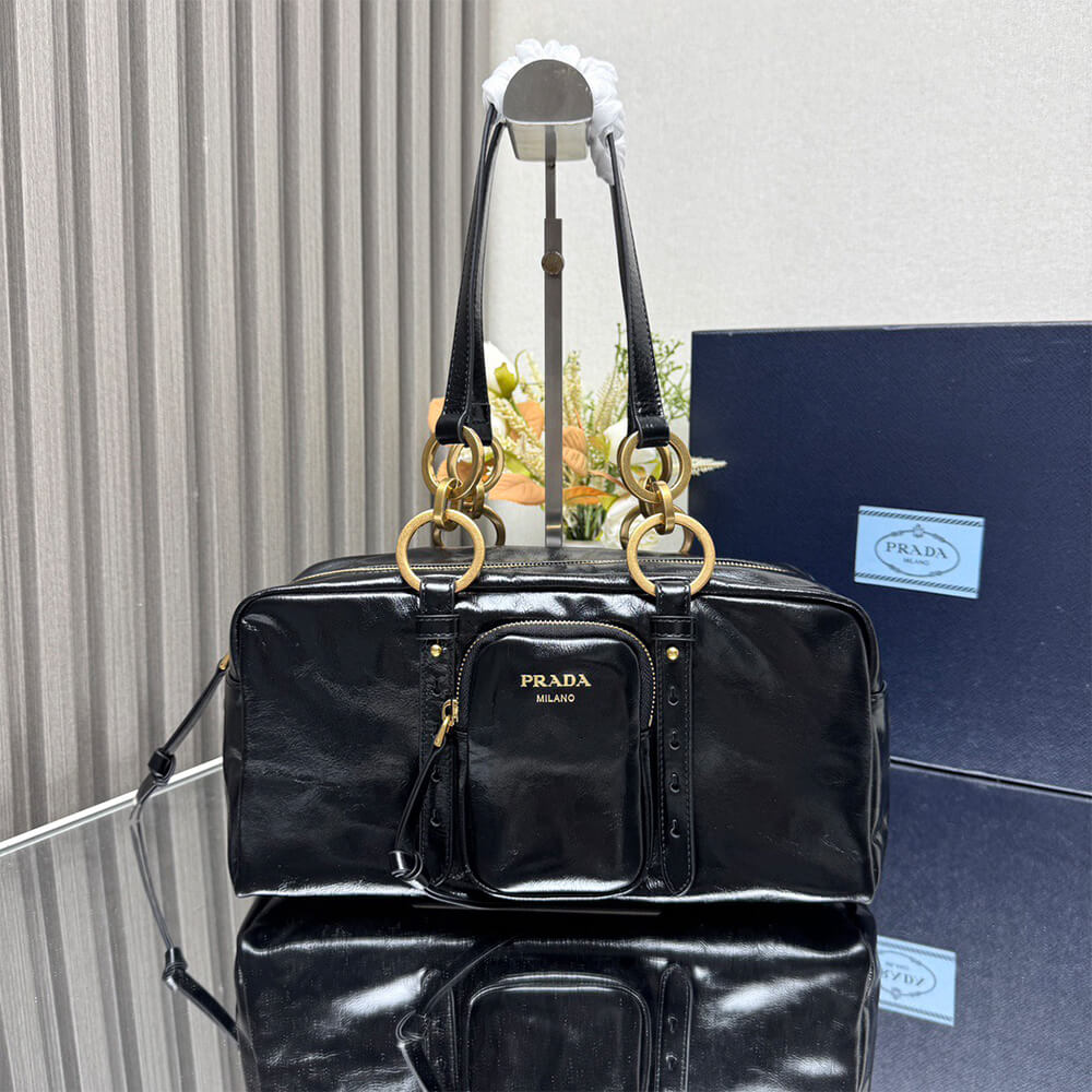 Prada Dangle Medium Leather Top Handle Bag - Replica Luxury Bags™