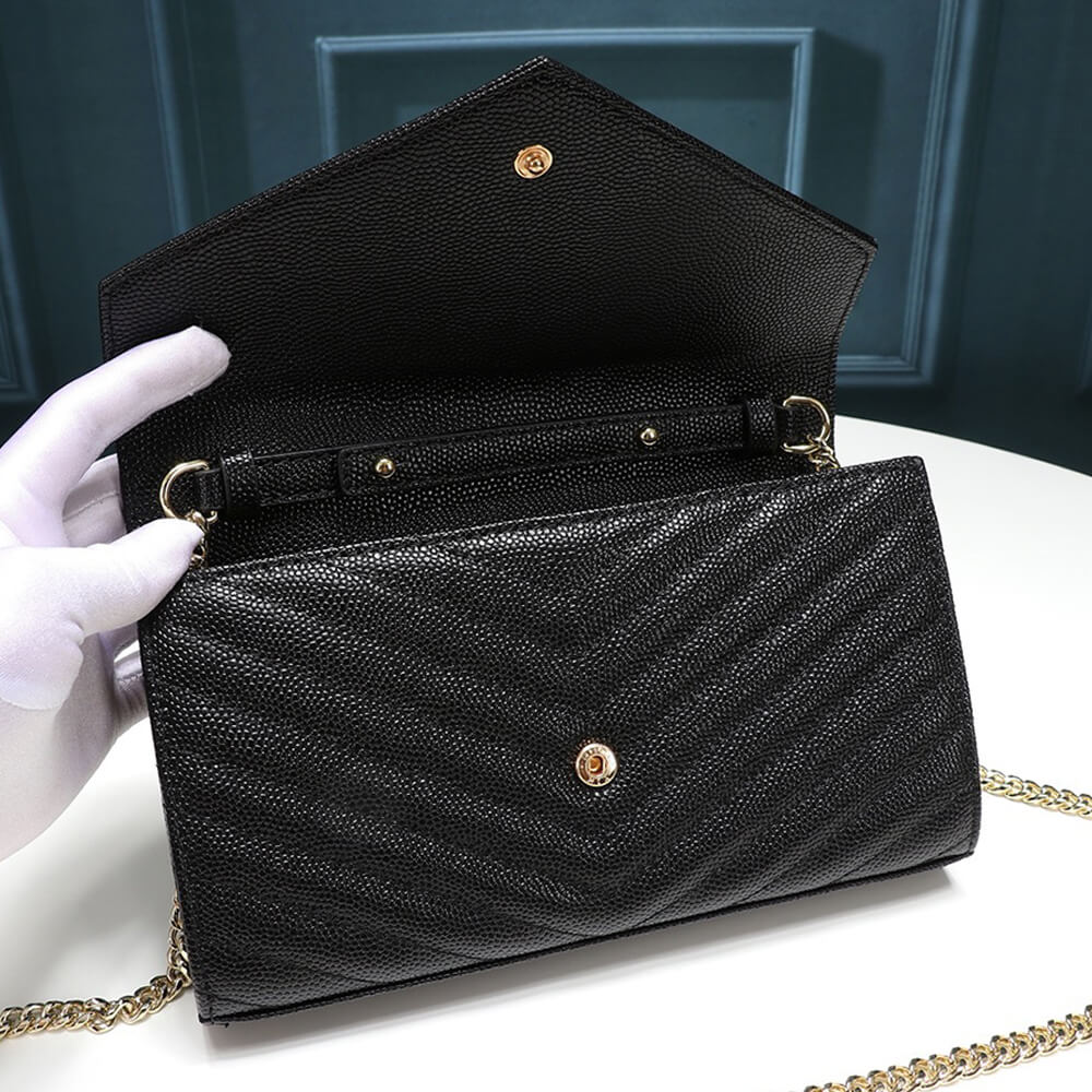 Saint Laurent Chain-strap YSL Plaque Grained Leather Wallet Bag - Replica Luxury Bags™