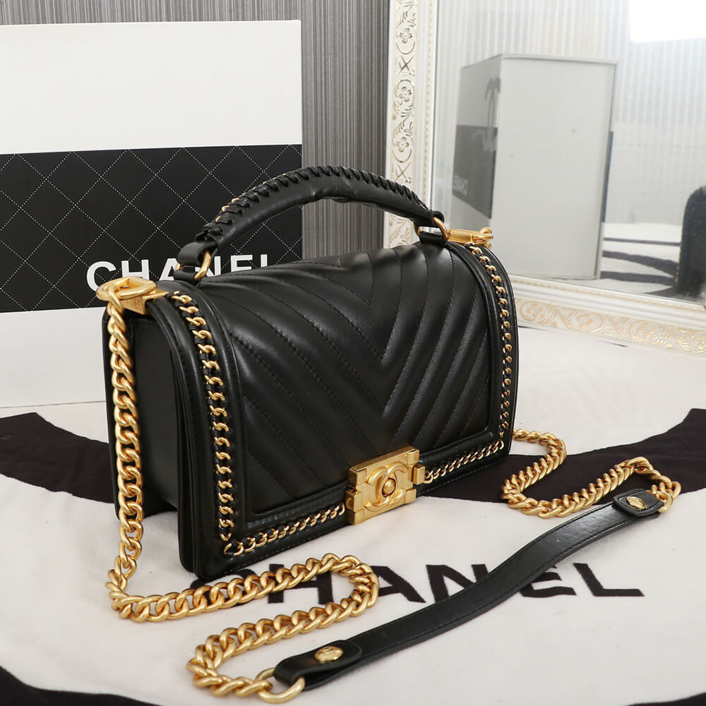 Chanel Top Handle Chevron Boy Handbag - Replica Luxury Bags™