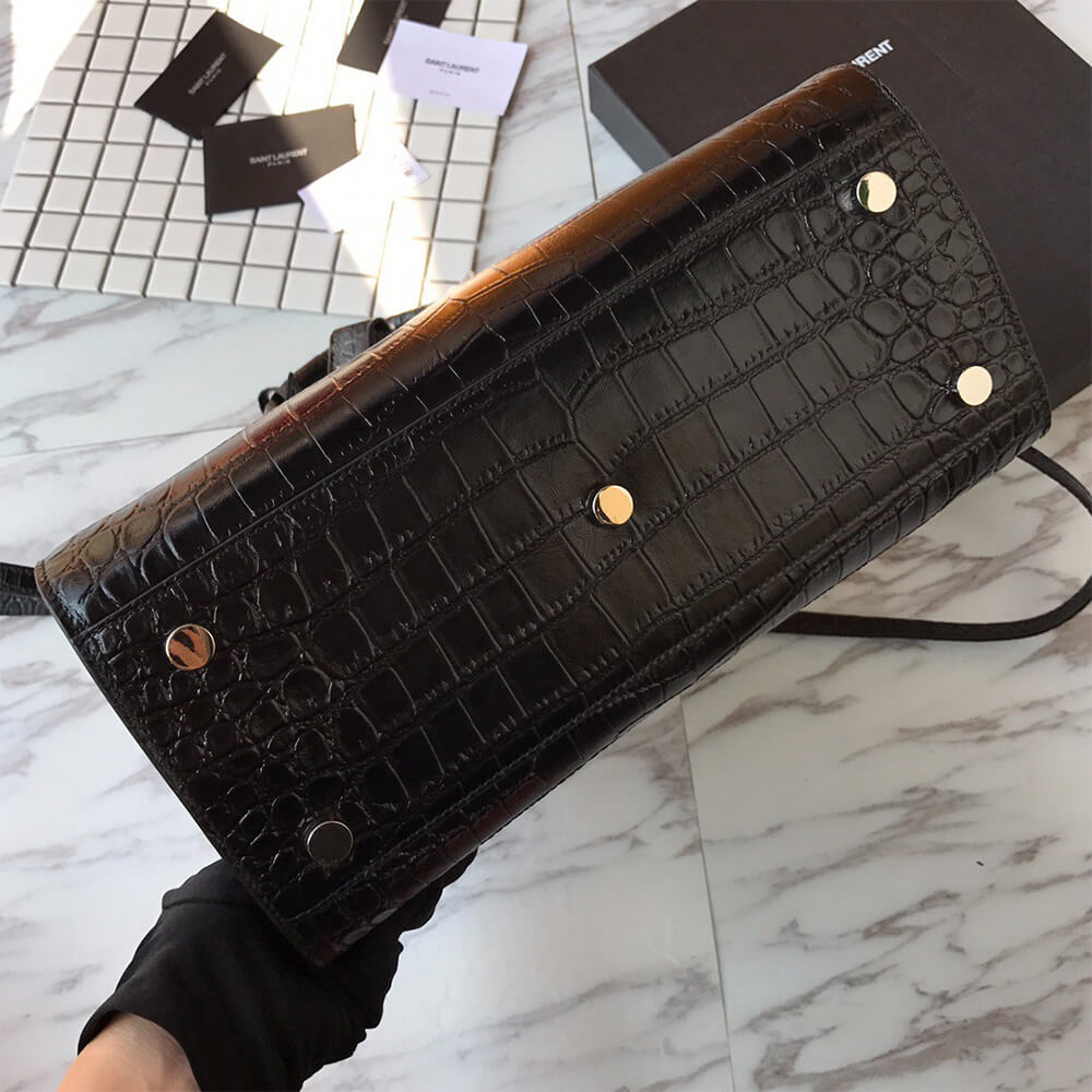 YSL Small Sac De Jour Bag in Matte Embossed Crocodile Leather - Replica Luxury Bags™