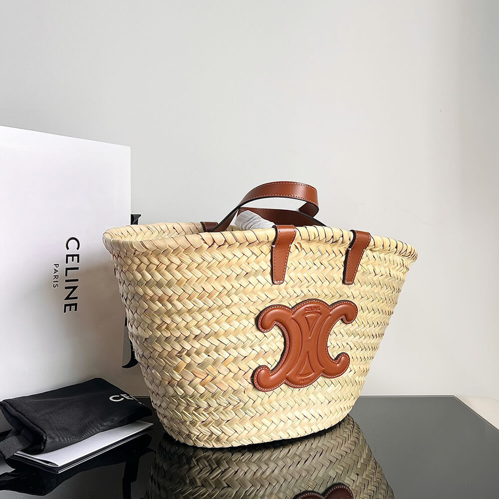 Teen Celine Classic Panier In Palm Leaves and Calfskin Bag - Replica Luxury Bags™