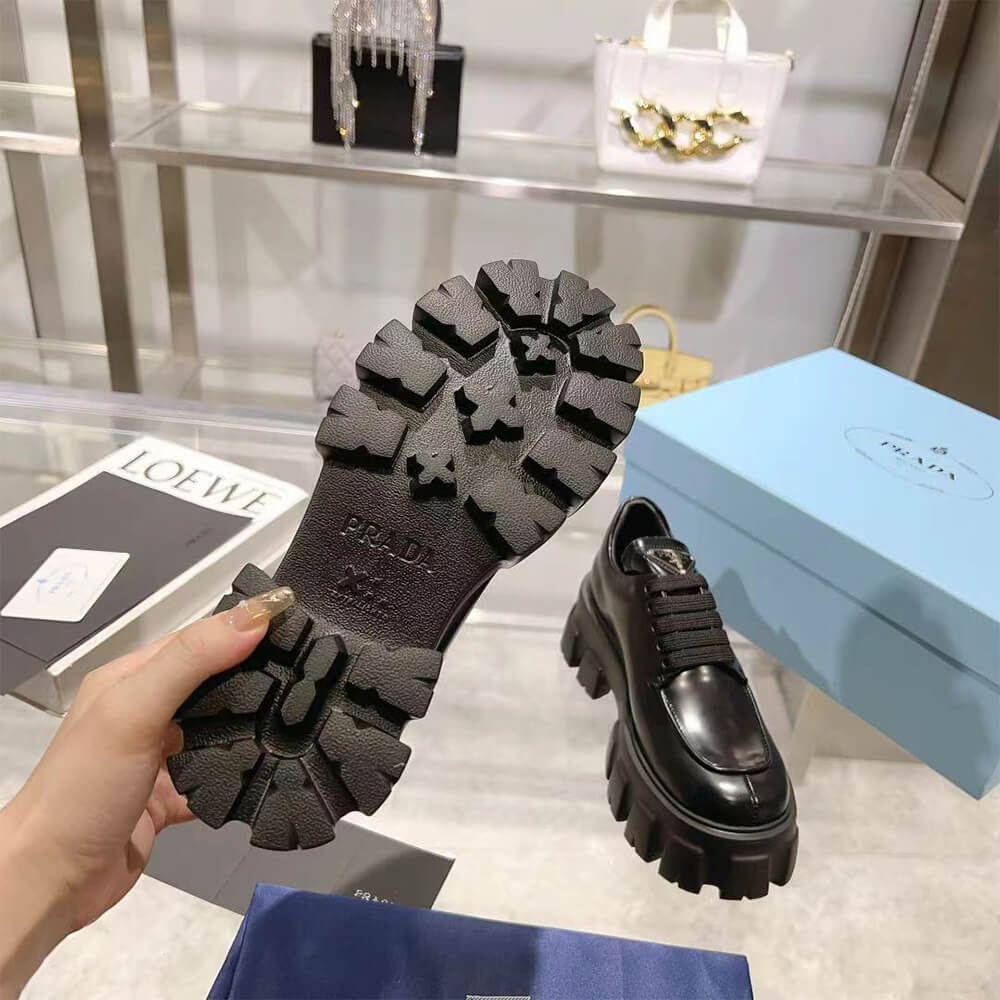 Prada Monolith Brushed Leather Lace-up Shoes - Replica Luxury Bags™