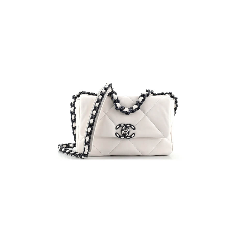 Chanel 19 Handbag in White Leather Black Hardware - Replica Luxury Bags™