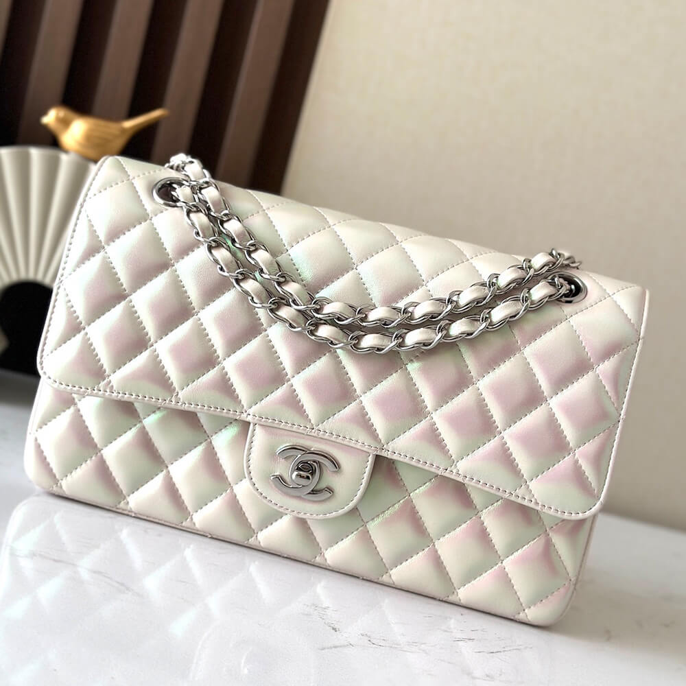 Chanel Classic Flap Handbag in Gradient Cream White with Silver Hardware - Replica Luxury Bags™