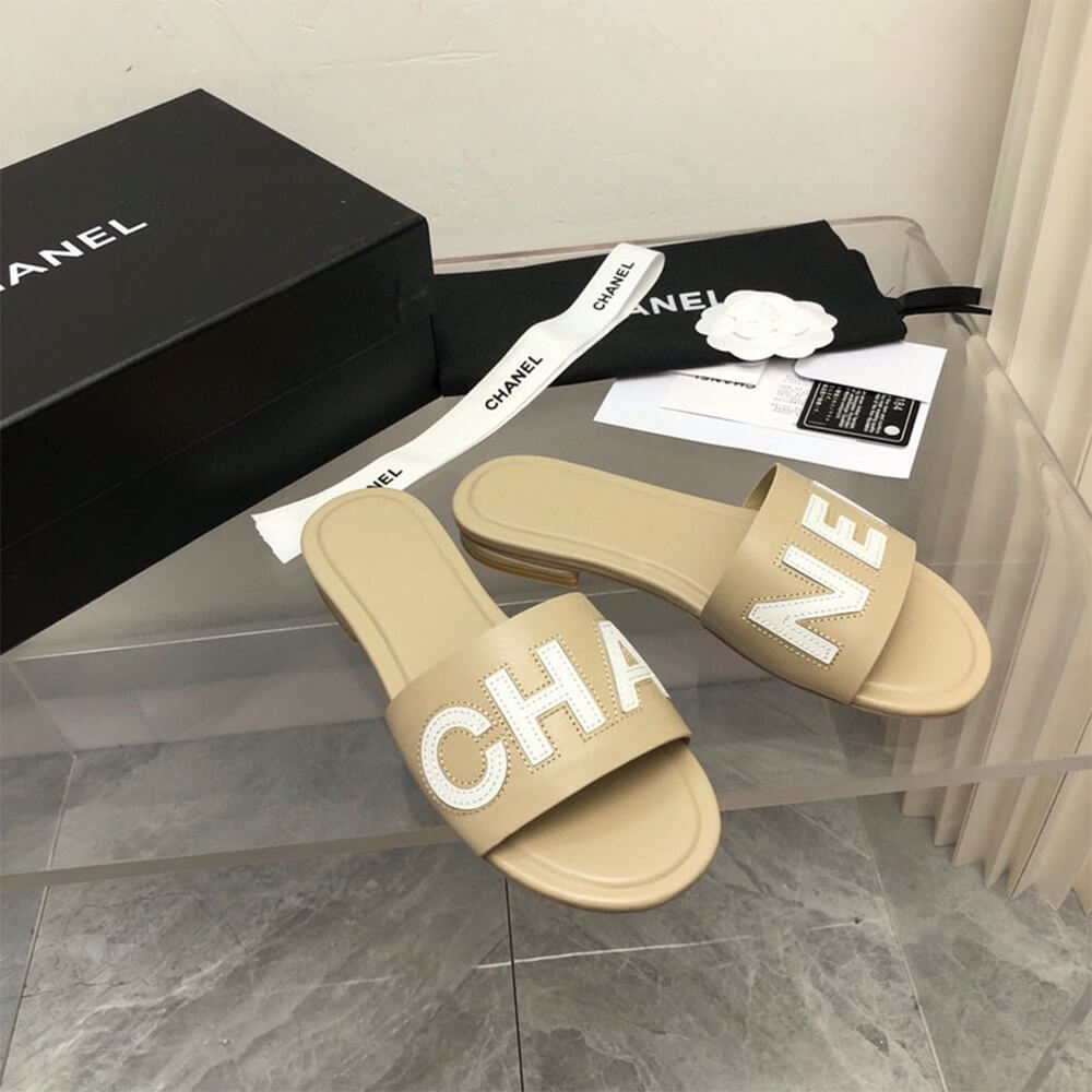 Chanel Ivory Slides Shoes - Replica Luxury Bags™