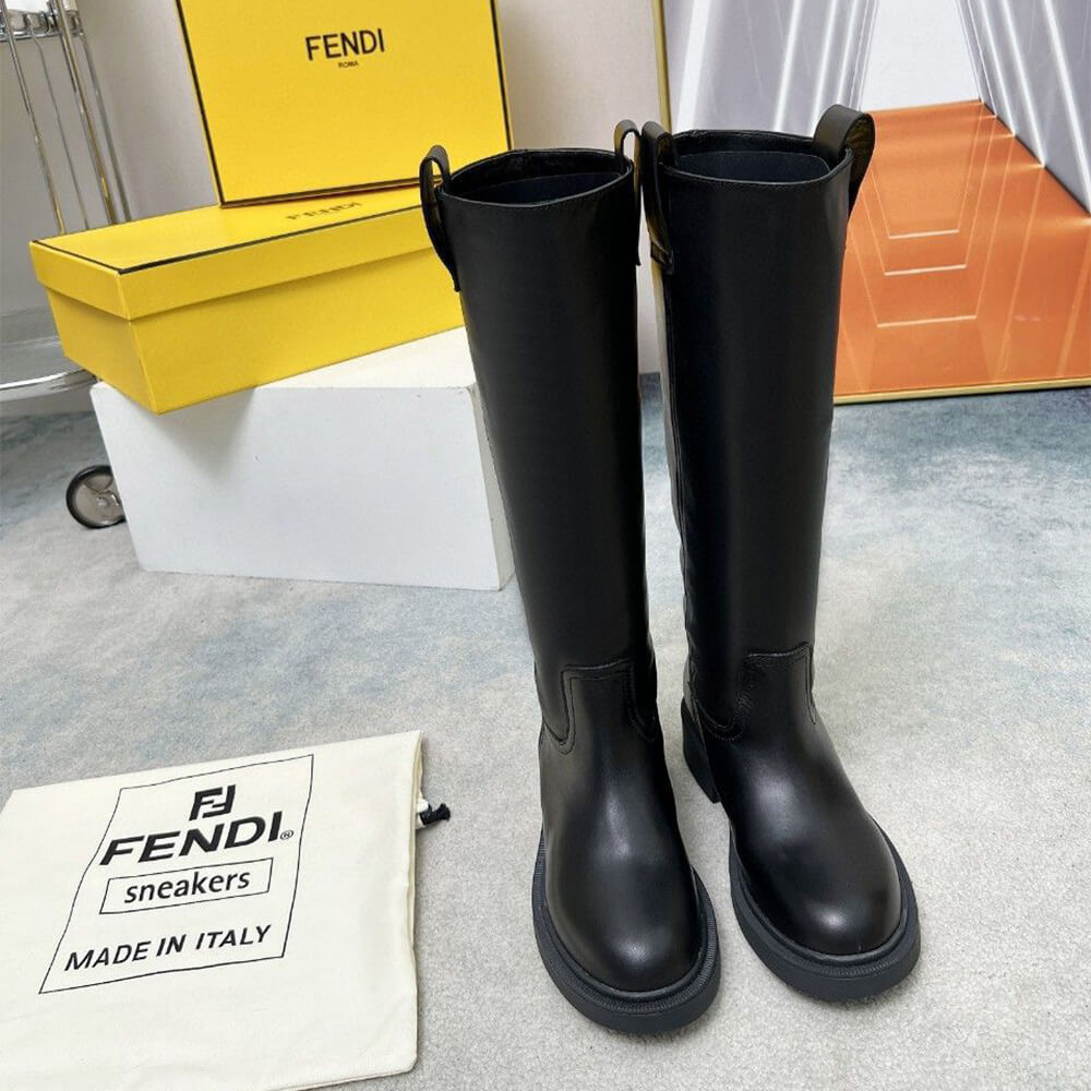 Fendi Filo Black Leather Boots Shoes - Replica Luxury Bags™