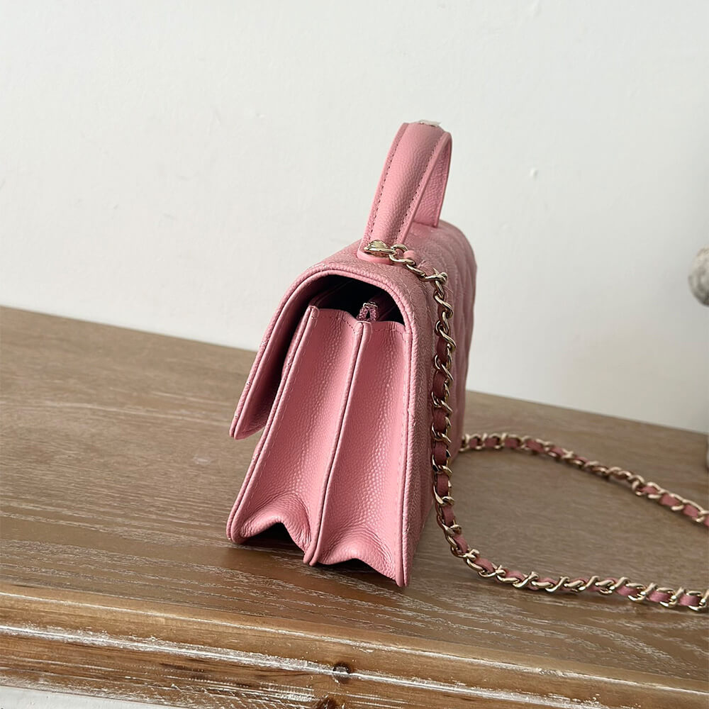 Chanel Clutch Bag With Chain and Top Handle in Pink - Replica Luxury Bags™