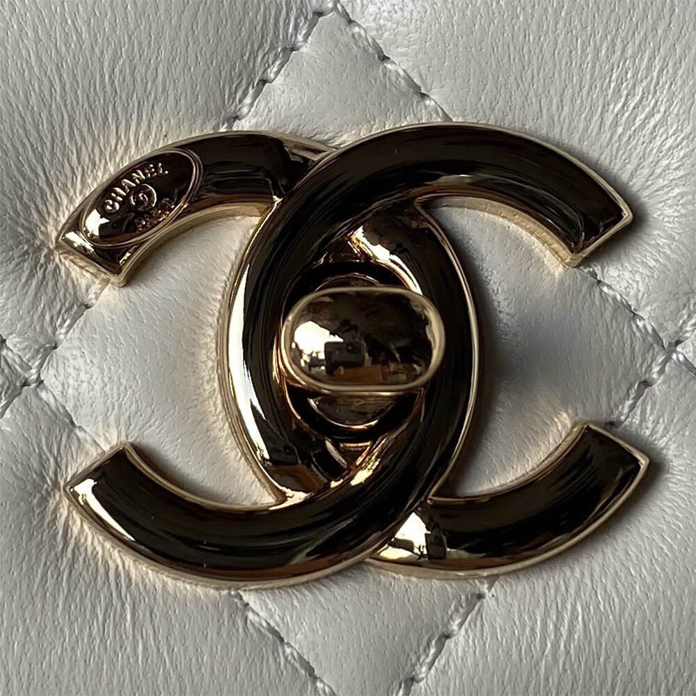 Chanel Mini Flap Bag with Top Handle in off-white - Replica Luxury Bags™