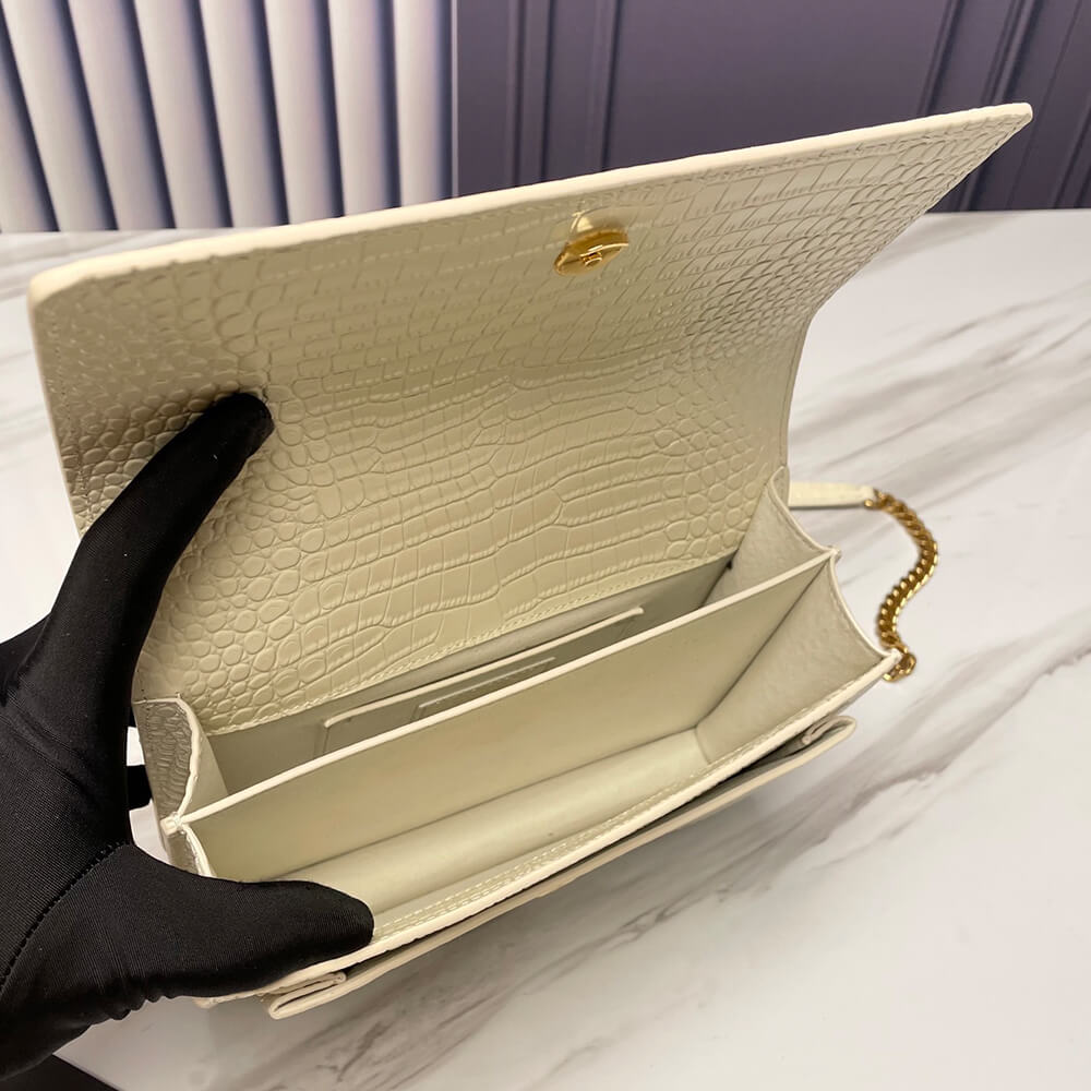 YSL Sunset Medium Chain Bag in Crocodile-Embossed Shiny Leather - Replica Luxury Bags™