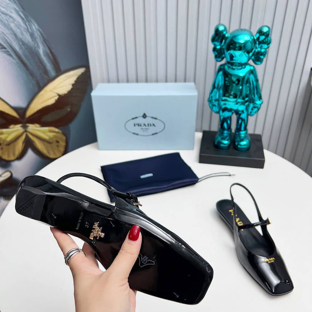 Prada Patent Leather Slingback Ballerinas Shoes - Replica Luxury Bags™