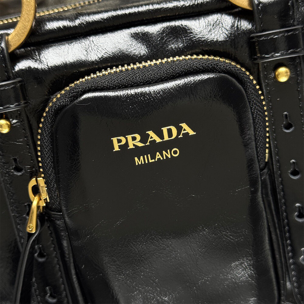 Prada Dangle Medium Leather Top Handle Bag - Replica Luxury Bags™