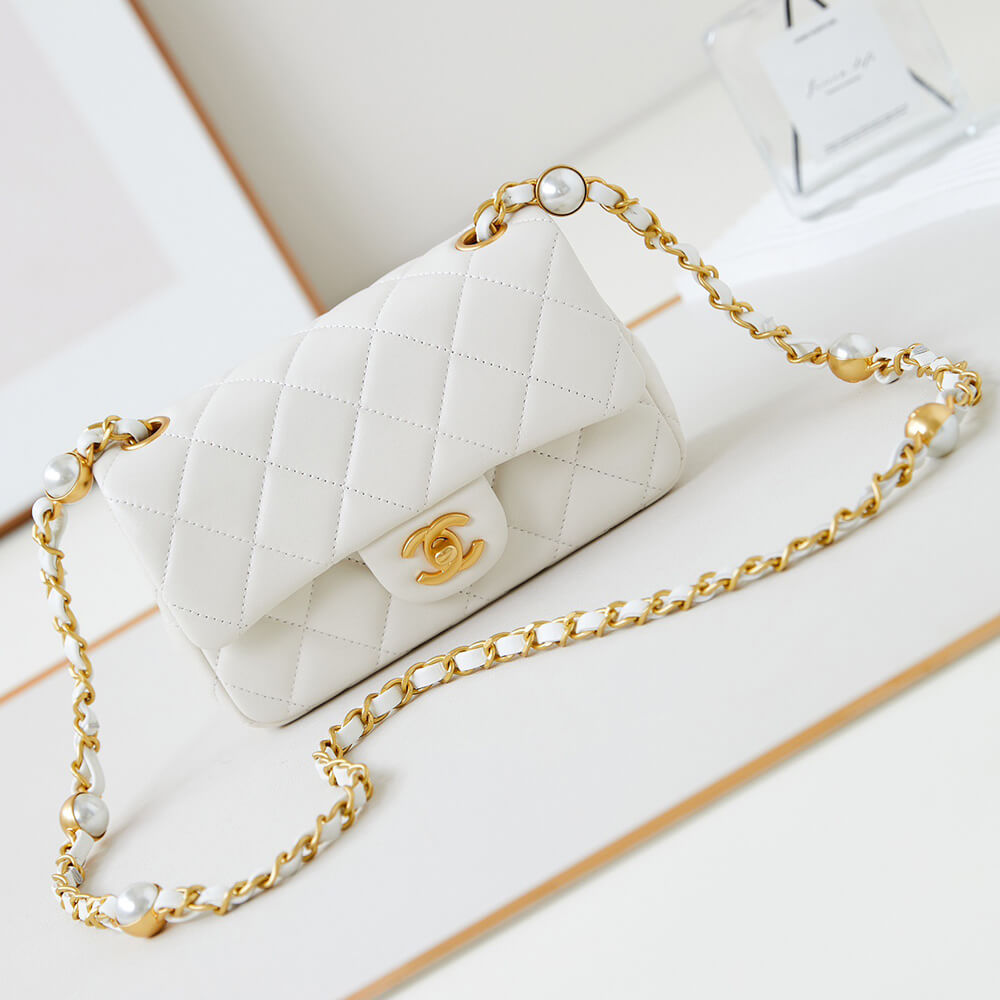 Chanel Mini Flap Bag in White Smooth Lambskin with Gold Hardware - Replica Luxury Bags™