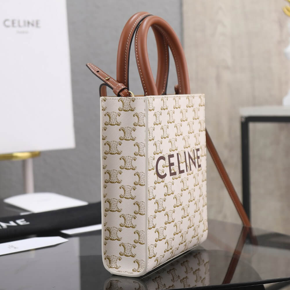 Celine Mini Vertical Cabas Bag in Triomphe Canvas With Celine Print - Replica Luxury Bags™