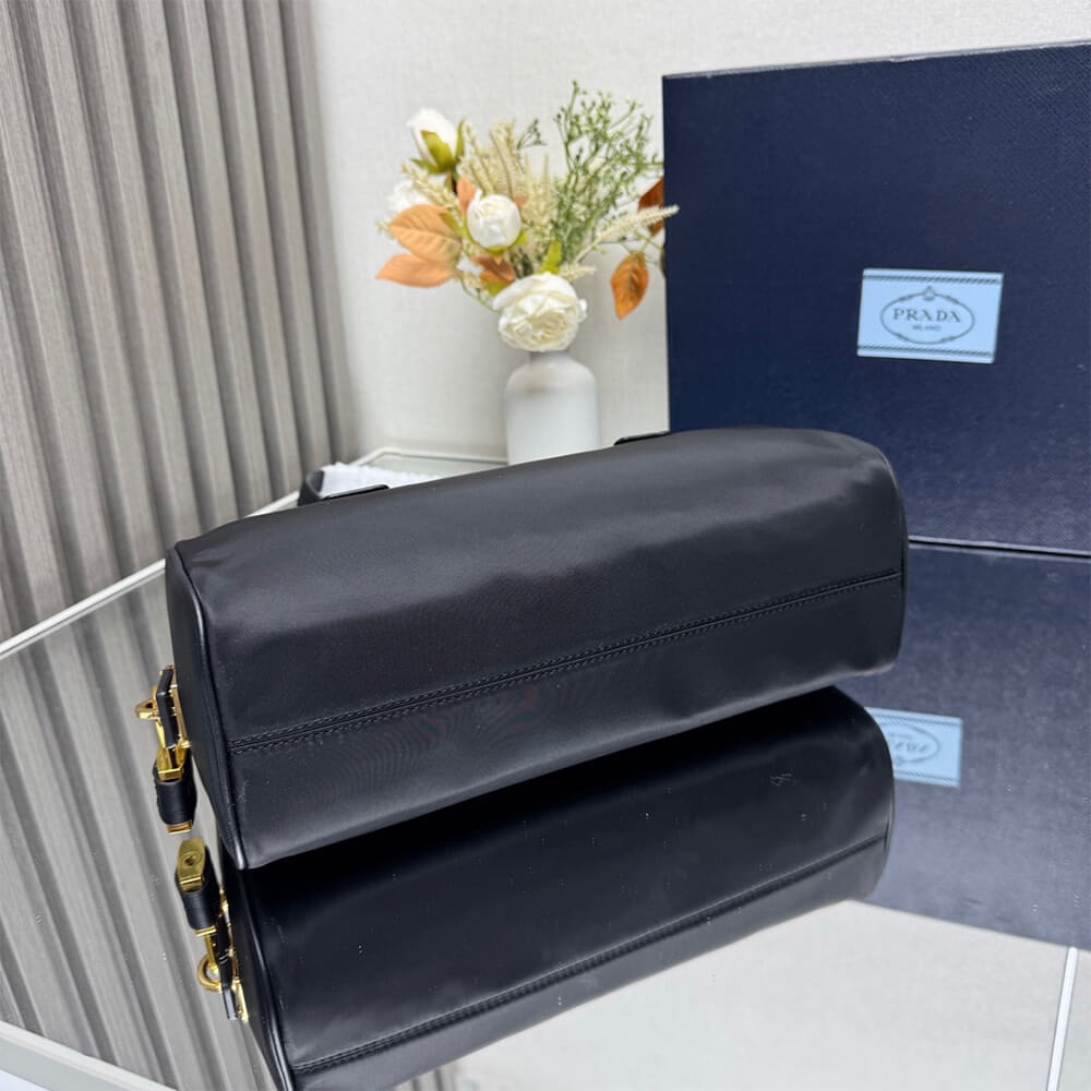 Prada Re-Nylon And Leather Medium Top-Handle Bag With Padlock - Replica Luxury Bags™