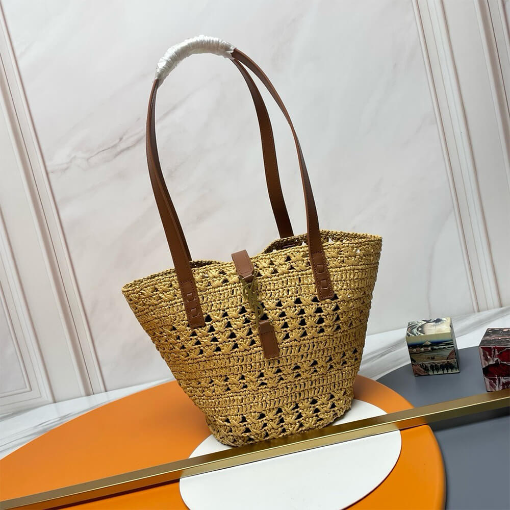 YSL Small Panier Raffia Bag In Brown - Replica Luxury Bags™