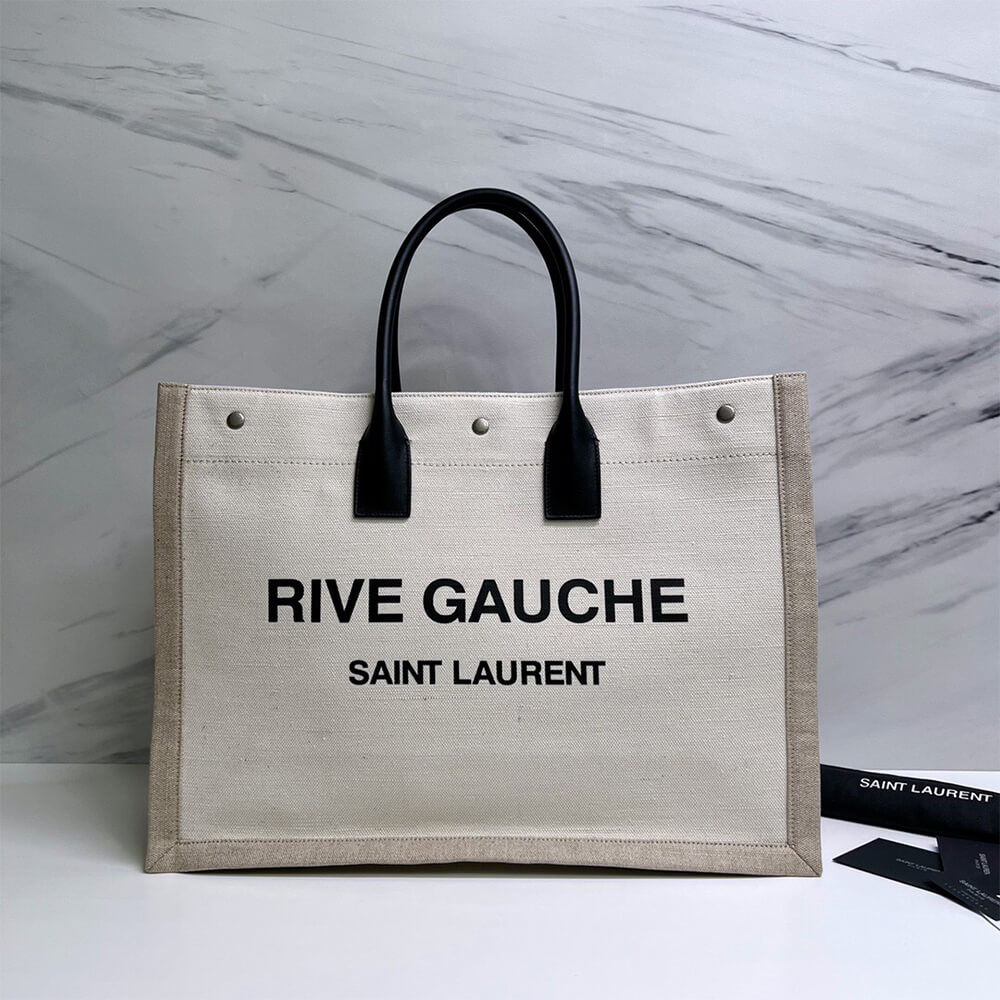 YSL Rive Gauche Tote Bag In Linen And Leather - Replica Luxury Bags™