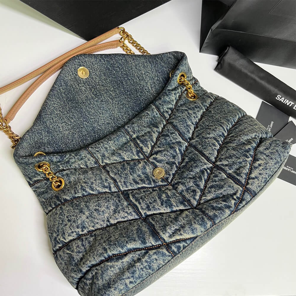YSL Puffer Medium Bag in Suede and Denim - Replica Luxury Bags™