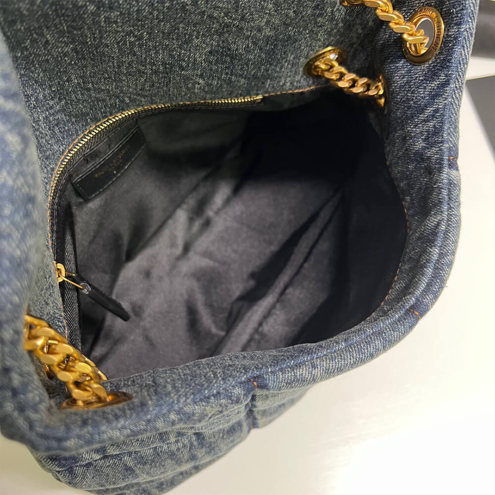 YSL Puffer Small Bag in Suede and Denim - Replica Luxury Bags™