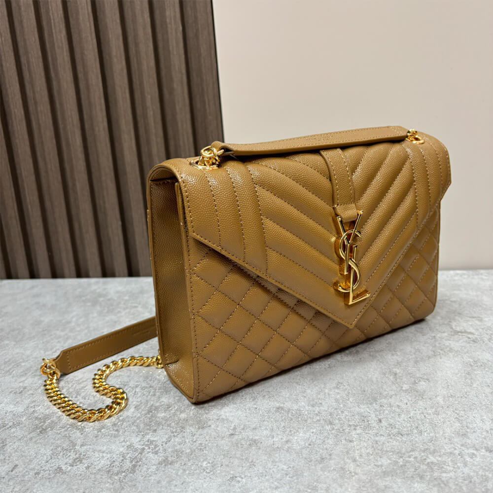 YSL Envelope Medium Bag in Grained Leather - Replica Luxury Bags™