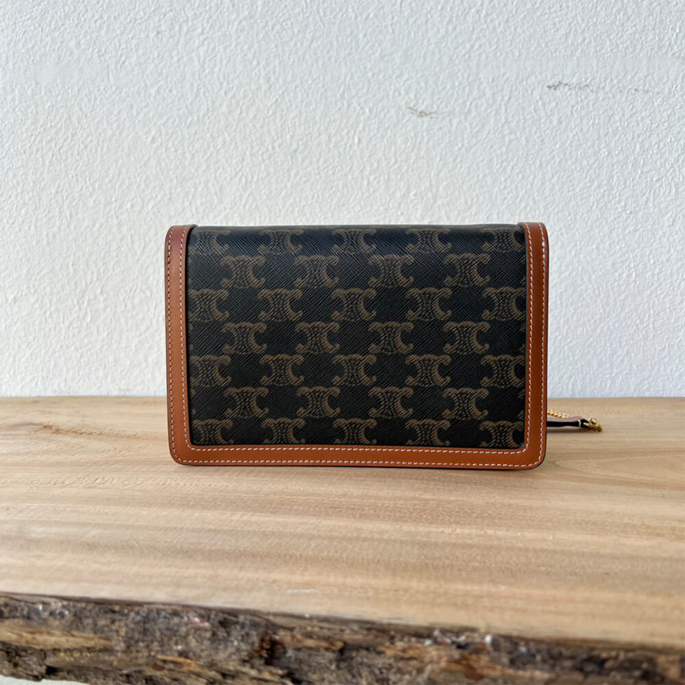 Celine Wallet On Chain Margo Bag in Triomphe Canvas and Calfskin - Replica Luxury Bags™