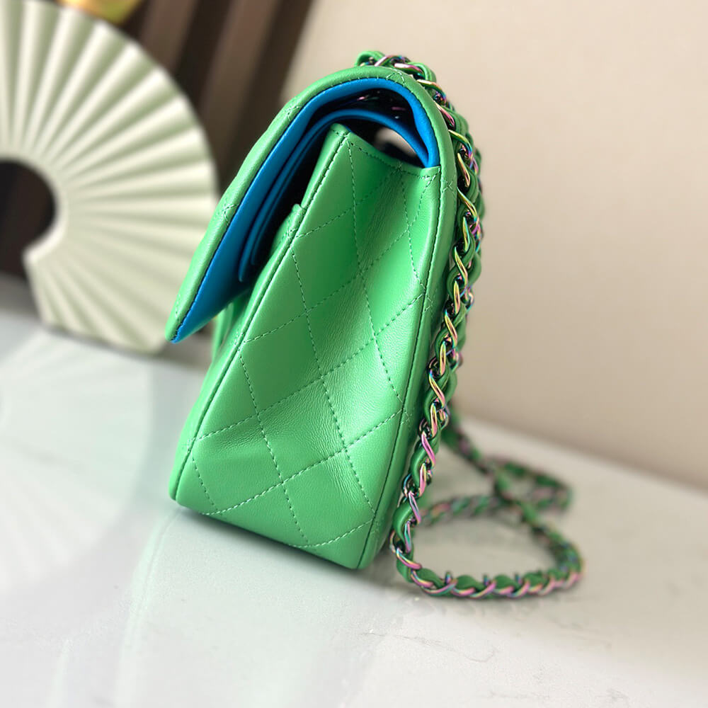 Chanel Classic Flap Handbag in Green and Blue - Replica Luxury Bags™